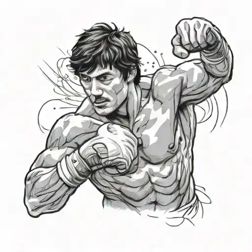 A portrait of Rocky Balboa in a dramatic pose, capturing the essence of determination and perseverance arm sleeve tattoo design idea