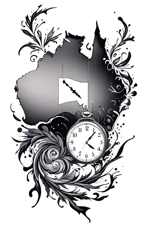 clock with Australia map tattoo design idea