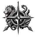 arrow, lion, compass tattoo design idea