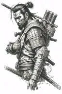 cyberpunk samurai standing tattoo design idea