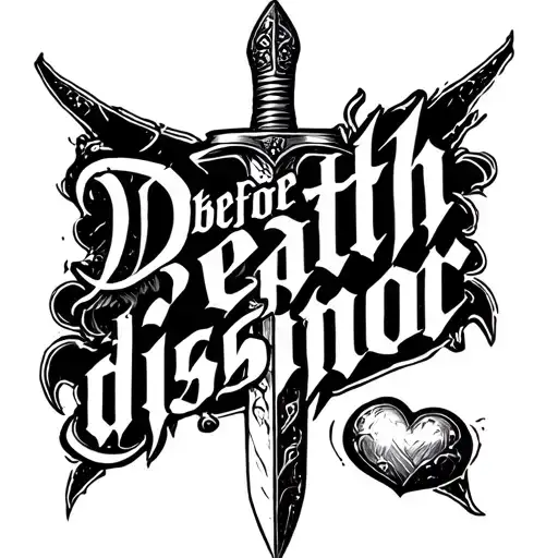 "Death before dishonor" dagger wwith heart tattoo design idea