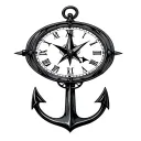 anchor compass clock tattoo design idea