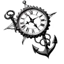 anchor compass clock tattoo design idea