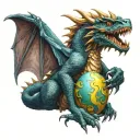 Angry dragon holding her egg tattoo design idea