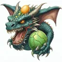 Angry dragon holding her egg tattoo design idea