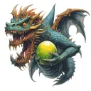 Angry dragon holding her egg tattoo design idea