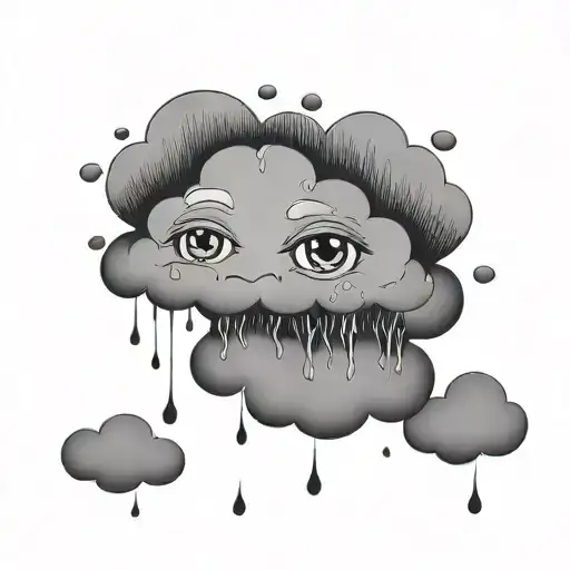 raining cloud with eyes in the cloud tattoo design idea