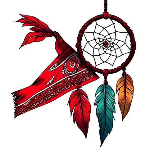 red bandana wrapped around a dream catcher tattoo design idea
