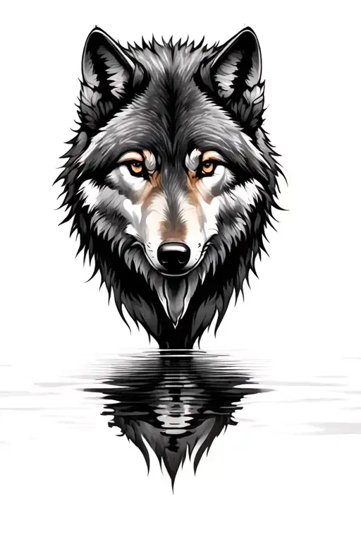 Wolf reflected in water tattoo design idea