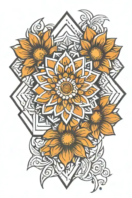 geometric mandela with daisy in the middle part tattoo design idea