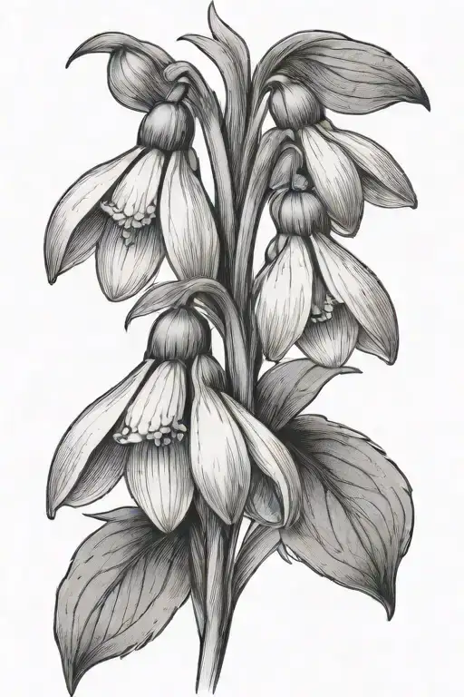Flowly snowdrop flower, thin and long  tattoo design idea