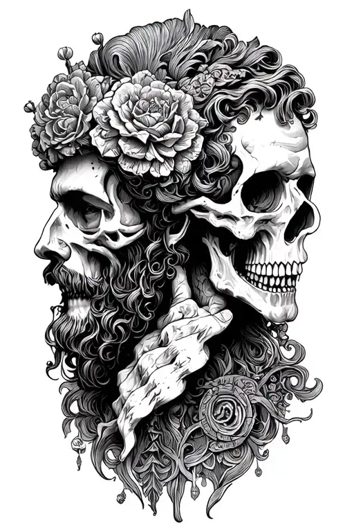 Father Time. side profile headshot. life and death elements tattoo design idea