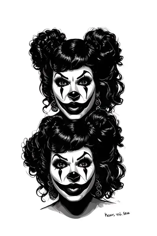 chicana woman with clown face 3 different expressions no hear no see no talk with background  tattoo design idea