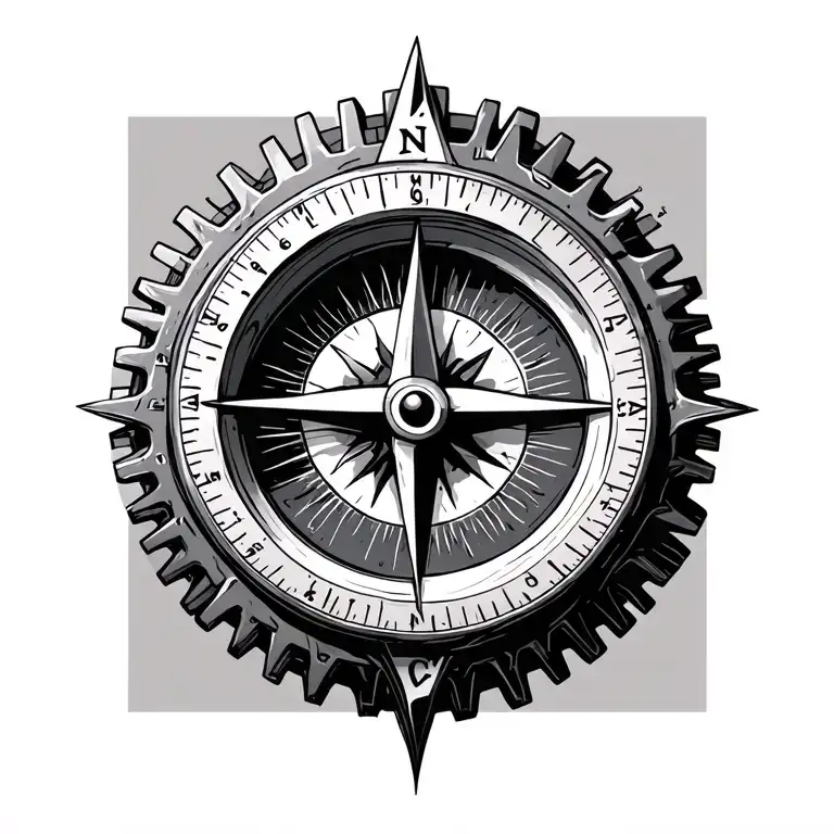 3rd Eye compass horizontal Turbo charged 3D gear scattered tattoo design idea