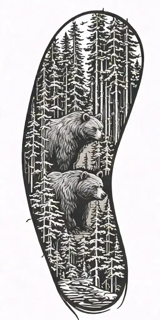 forest and a bear tattoo design idea