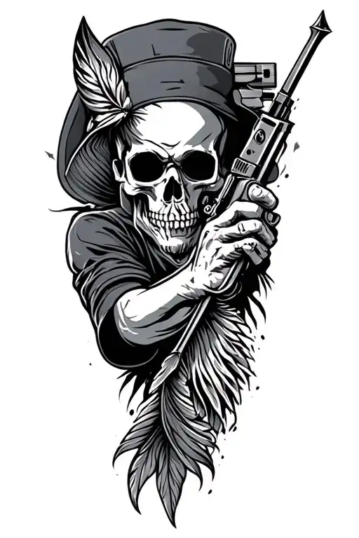 fishing gun shooting arrows tattoo design idea