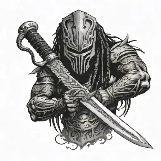 predator, yautja, medium, sword, tattoo design idea