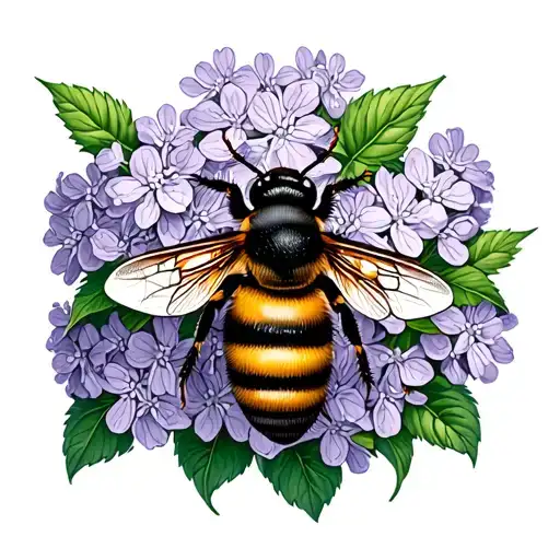WETHER typewriter font ending with honeybee on lilacs tattoo design idea