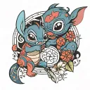 small “a” intitial with lilo and stitch tattoo design idea