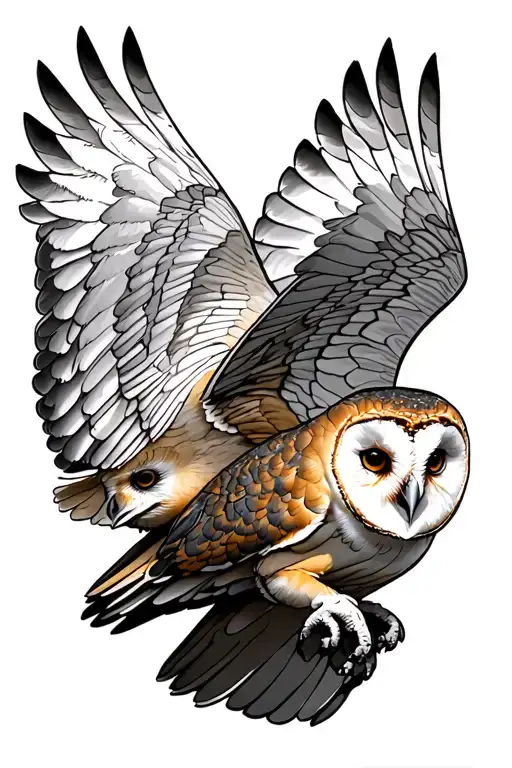 barn owl flying tattoo design idea