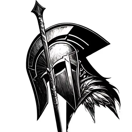 spartan warrior design in the shape of a V with Japanese influence tattoo design idea