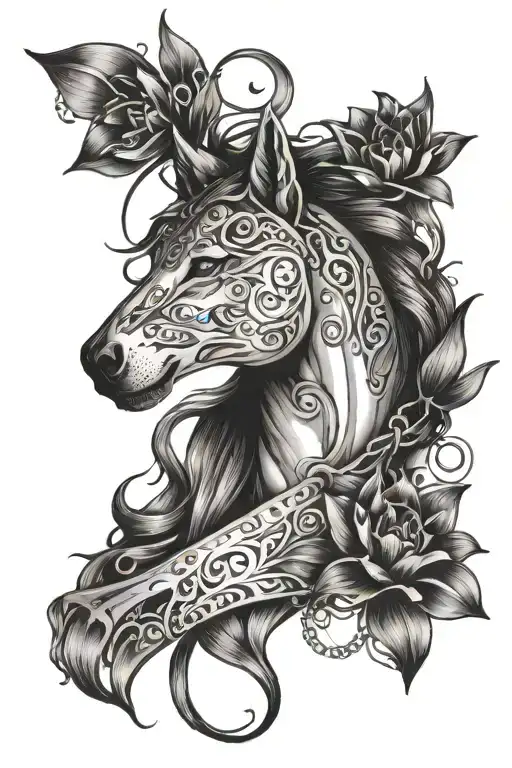 broken chains lily flower semi colon horse wolf tattoo design idea