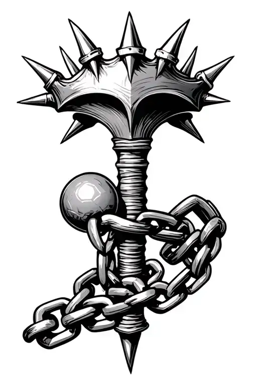 chained flail spiked ball on chain tattoo design idea