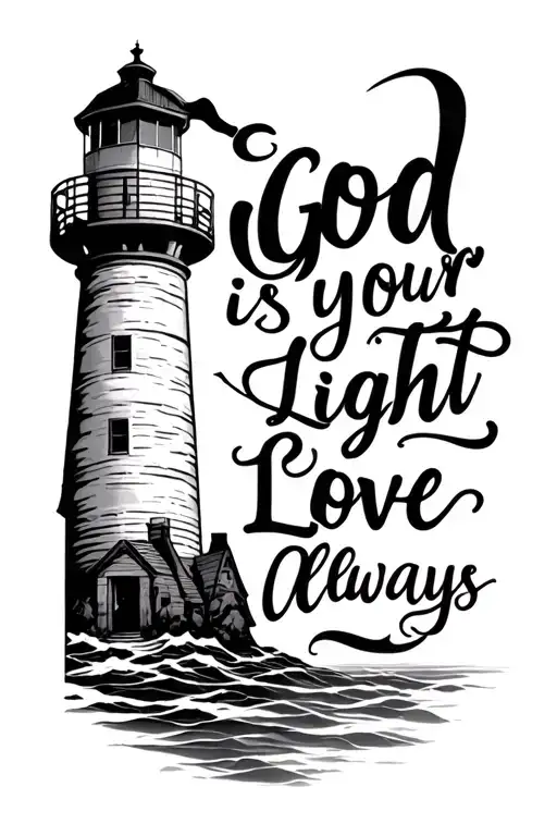 "God is your light love always " lighthouse guiding light tattoo design idea