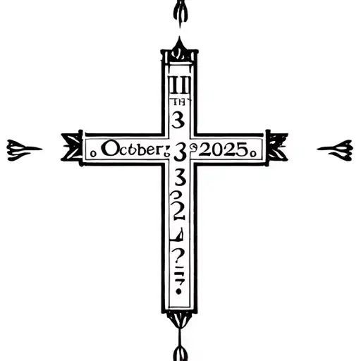  a cross with the date October 3 2025 in roman numerals within the tattoo tattoo design idea