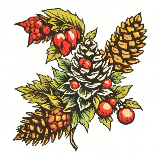 pinecones berries tattoo design idea