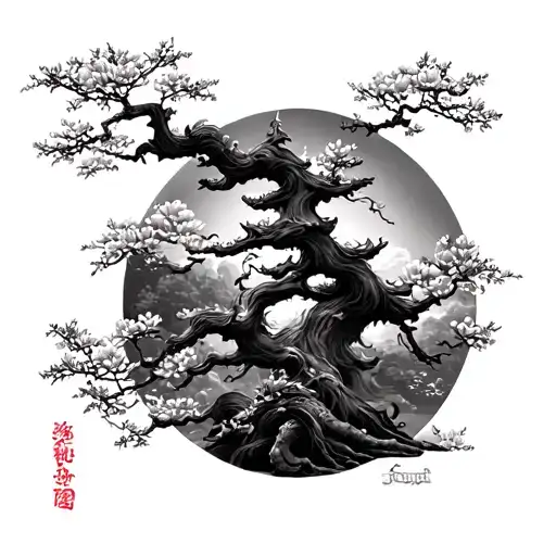 temple sun wukong cherry blossom tree growing tattoo design idea