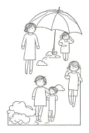 3 small persons under a raining cloud tattoo design idea