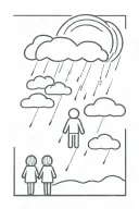3 small persons under a raining cloud tattoo design idea