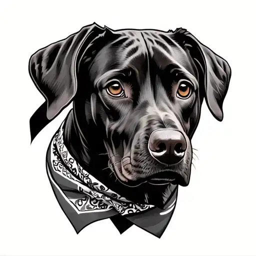 English Tattoo Description for AI (with bandana): “A tattoo of a dog, specifically a Rhodesian Ridgeback, wearing a subt tattoo design idea