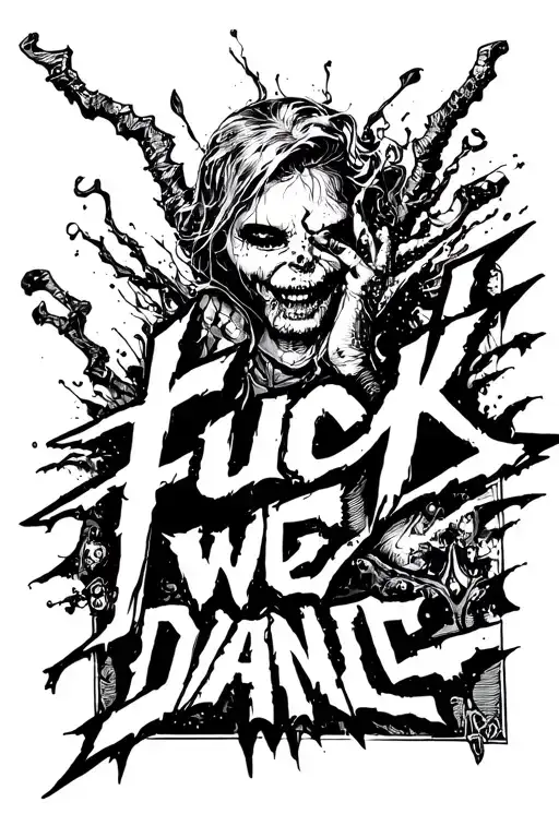 "Fuck" we dance "torn sharp sharp letters, do not translate the text, Gothic tattoo design idea