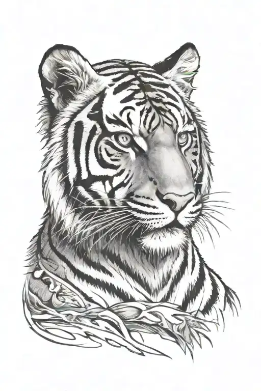 Siberian tiger on armor blue eyes tattoo design idea