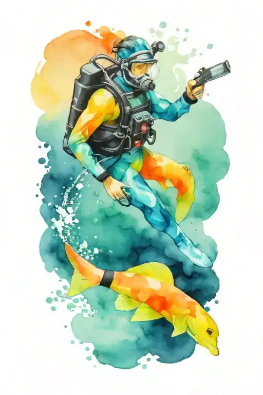 scuba diver side view tattoo design idea