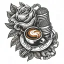 A tattoo combining a microphone and coffee beans to represent the client's love for music and being a coffee barista tattoo design idea