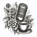 A tattoo combining a microphone and coffee beans to represent the client's love for music and being a coffee barista tattoo design idea