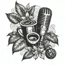 A tattoo combining a microphone and coffee beans to represent the client's love for music and being a coffee barista tattoo design idea