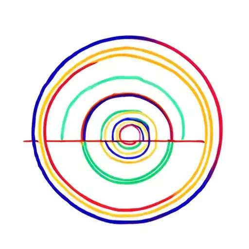 3 circles/squares filled with colors and 3 lines, whom one line is much thicker than the others and has a vivid colors tattoo design idea