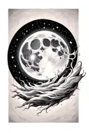 A fulll moon and stars inbetween Orion's constellation with wind blowing around it tattoo design idea