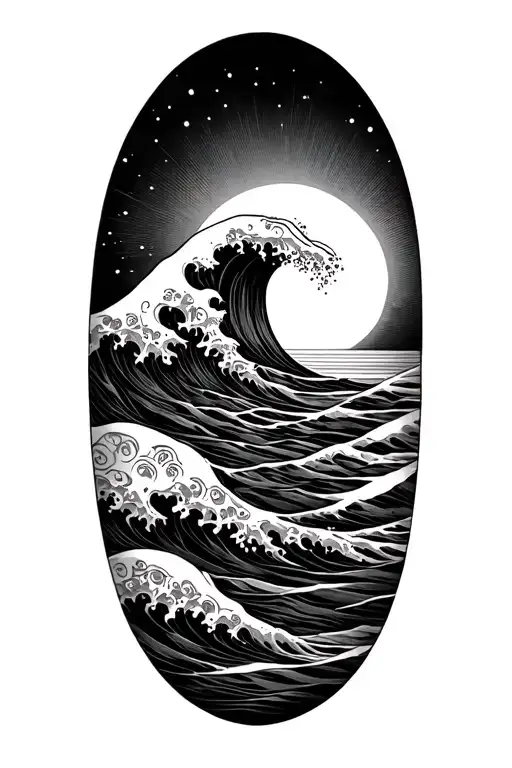  gentle wave, sun rise, Greek key band at base of sleeve tattoo design idea