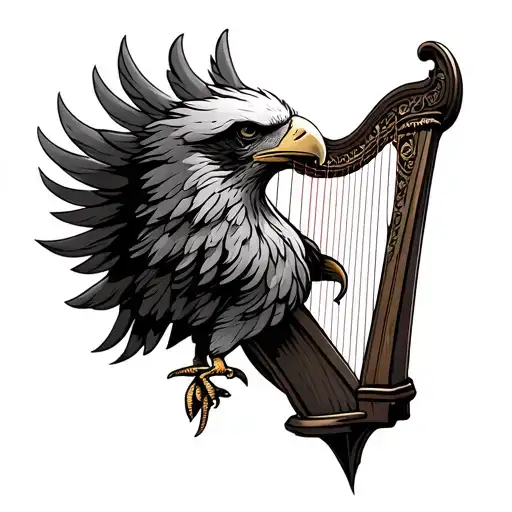 polish eagle irish harp tattoo design idea