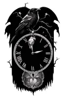 raven tree clock tattoo design idea
