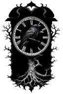 raven tree clock tattoo design idea