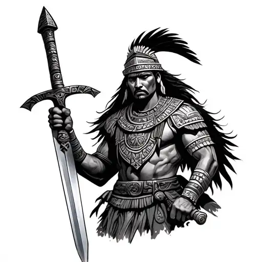 aztec warrior wielding a sword tattoo design idea