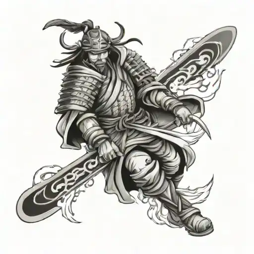 samurai and snowboard tattoo design idea