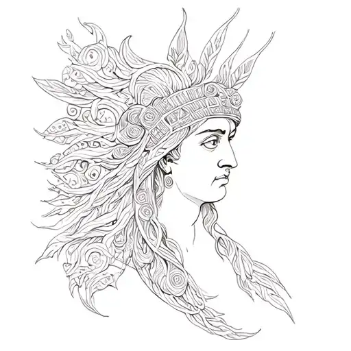 ancient greece motifs, ancient Persia motifs, disruptive, birth, mythology, continuous lines tattoo design idea