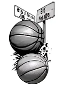 Basketball on shoulder with path way leading up to it, street signs with 816 St Joe and 405 Del City with a kid at end  tattoo design idea